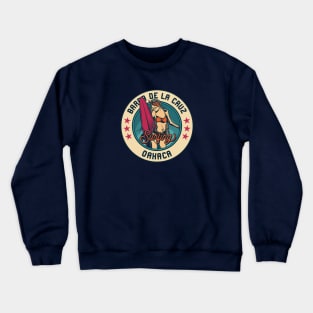 Vintage Surfing Badge for Barra de la Cruz, Mexico Crewneck Sweatshirt